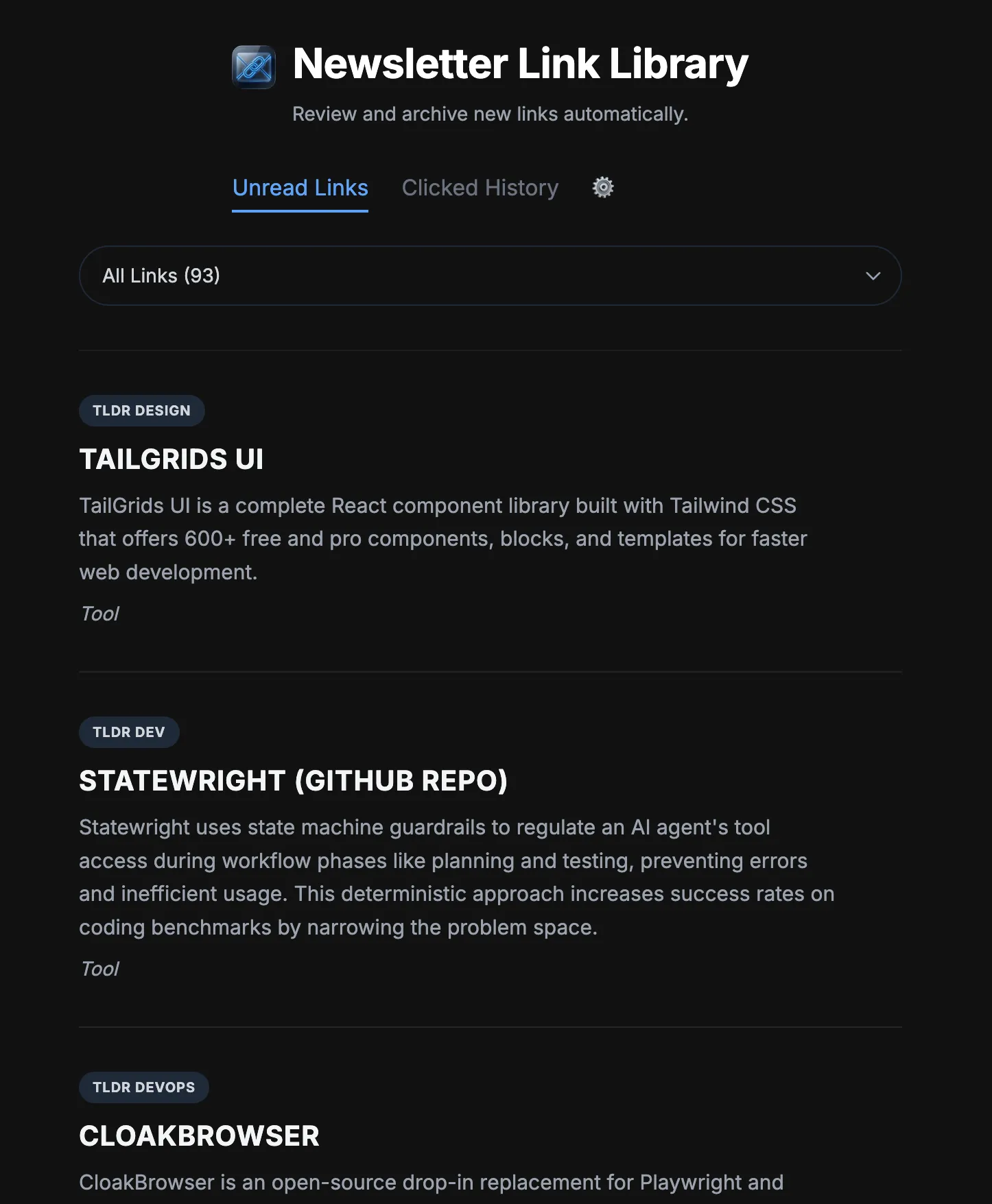 Screenshot of app